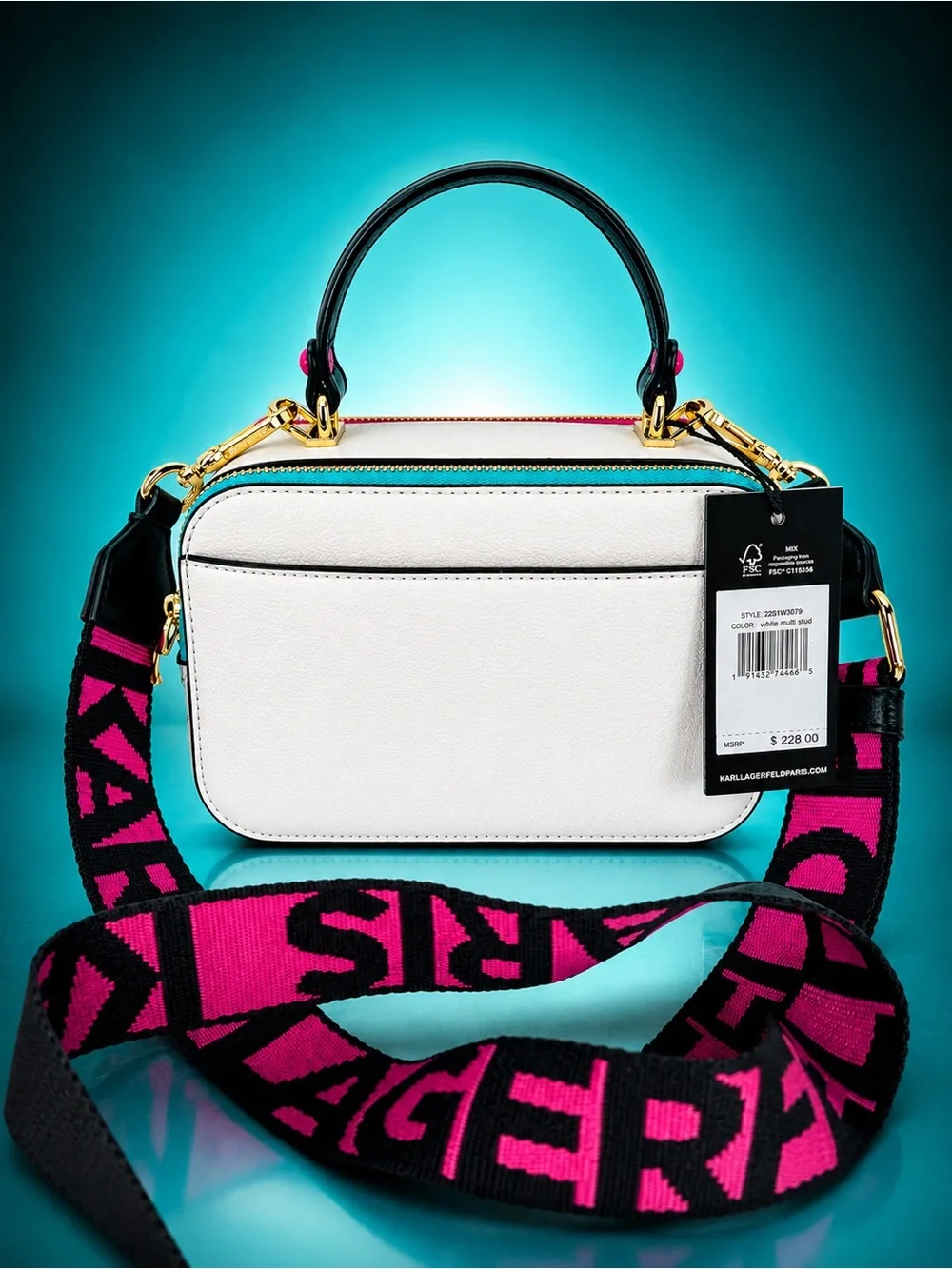 Karl Lagerfeld Paris Simone White Crossbody Camera Bag Multicolor Studs NWT